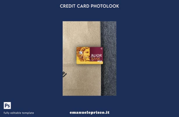 modello frontale photolook con carta di debito visto Polonia Alior Bank in stile